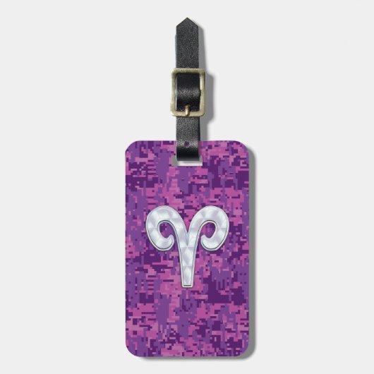 Pearl like Aries Symbol on Pink Digital Camo Bagagelabel (Voorkant verticaal)