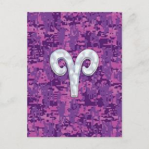 Pearl like Aries Symbol on Pink Digital Camo Briefkaart