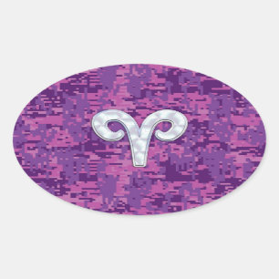 Pearl like Aries Symbol on Pink Digital Camo Ovale Sticker