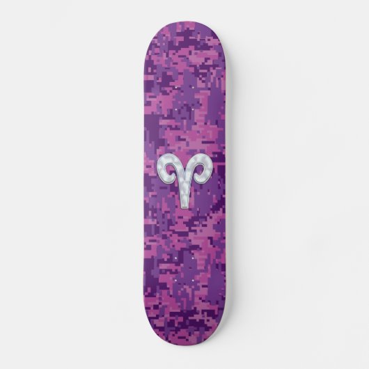 Pearl like Aries Symbol on Pink Digital Camo Skateboard (Voorkant)