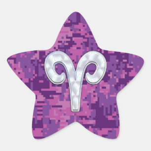 Pearl like Aries Symbol on Pink Digital Camo Ster Sticker