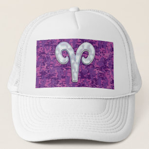Pearl like Aries Symbol on Pink Digital Camo Trucker Pet