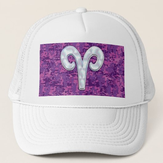 Pearl like Aries Symbol on Pink Digital Camo Trucker Pet (Voorkant)