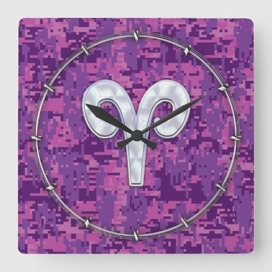 Pearl like Aries Symbol on Pink Digital Camo Vierkante Klok (Voorkant)