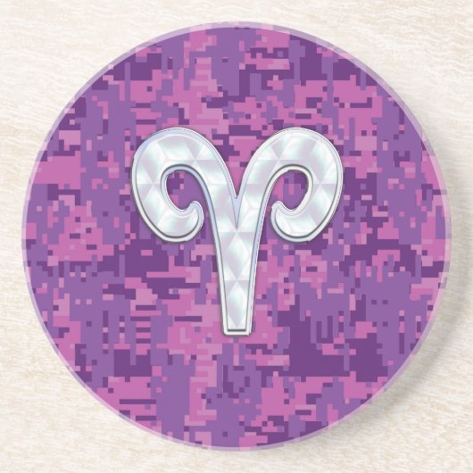 Pearl like Aries Symbol on Pink Digital Camo Zandsteen Onderzetter (Voorkant)