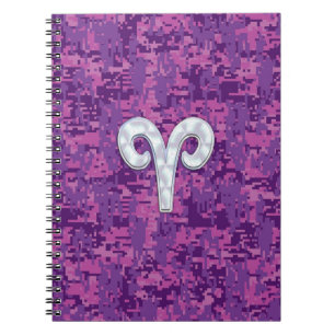 Pearl like Aries Zodiac Sign on Digital Camo Notitieboek