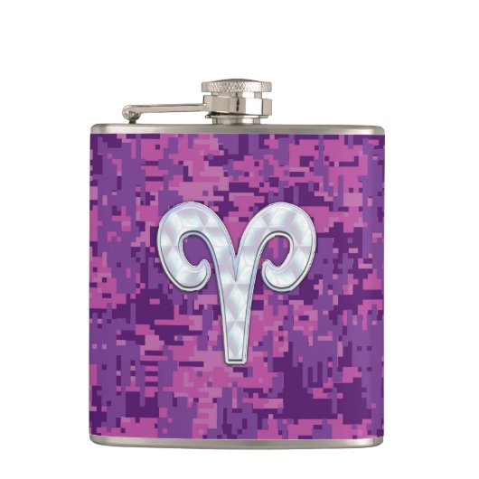 Pearl Like Aries Zodiac Symbol Digital Camouflage Heupfles (Voorkant)