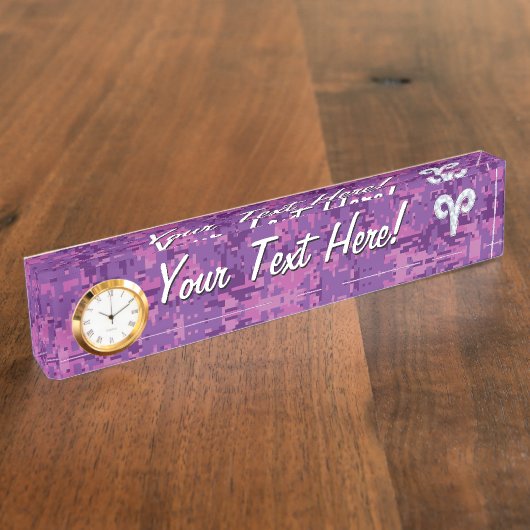 Pearl Like Aries Zodiac Symbol Digital Camouflage Naambordje (Zijkant)