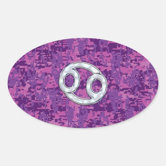 Pearl like Cancer Zodiac Sign on Digital Camo Ovale Sticker (Voorkant)
