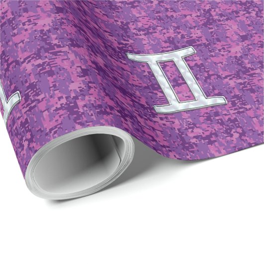 Pearl like Gemini Zodiac Sign on Digital Camo Cadeaupapier (Rol Hoek)