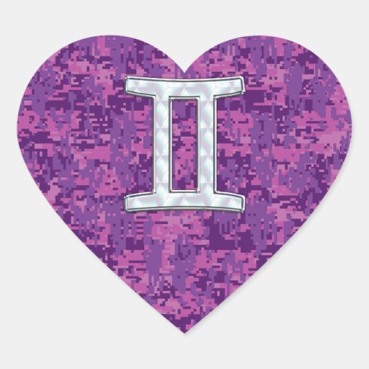 Pearl like Gemini Zodiac Sign on Digital Camo Hart Sticker (Voorkant)