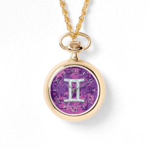 Pearl like Gemini Zodiac Symbol Camouflage Dial Horloge