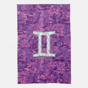 Pearl like Gemini Zodiac Symbol Digital Camouflage Theedoek