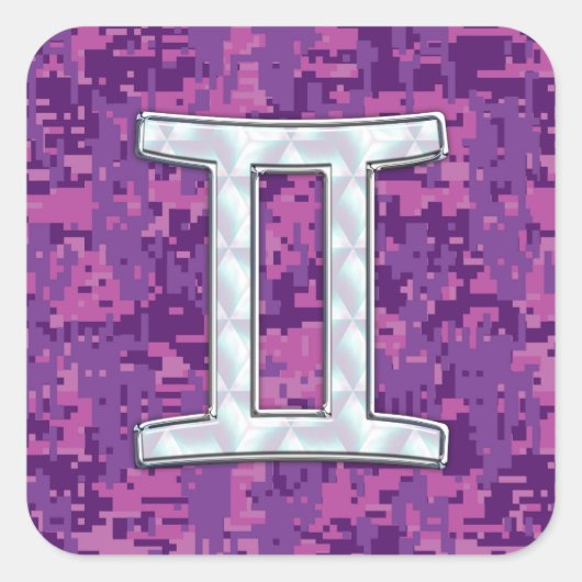 Pearl like Gemini Zodiac Symbol Digital Camouflage Vierkante Sticker (Voorkant)
