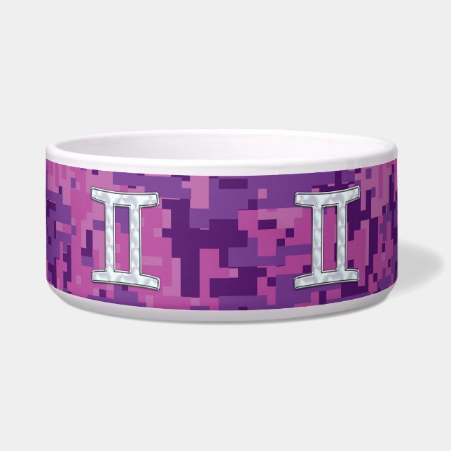 Pearl like Gemini Zodiac Symbol Digital Camouflage Voerbakje (Voorkant)