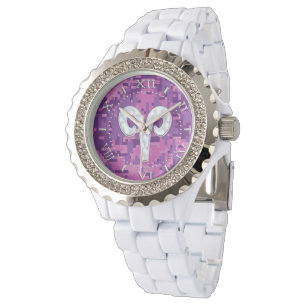 Pearl Like Ram Symbool op Roze Camo wijzerplaat Horloge