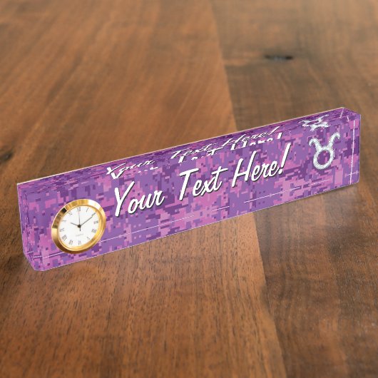 Pearl like Taurus Zodiac Sign Fuchsia Digital Camo Naambordje (Zijkant)