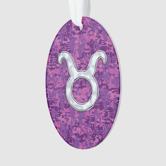 Pearl like Taurus Zodiac Sign Fuchsia Digital Camo Ornament (voorkant)