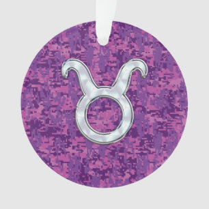 Pearl like Taurus Zodiac Sign Fuchsia Digital Camo Ornament