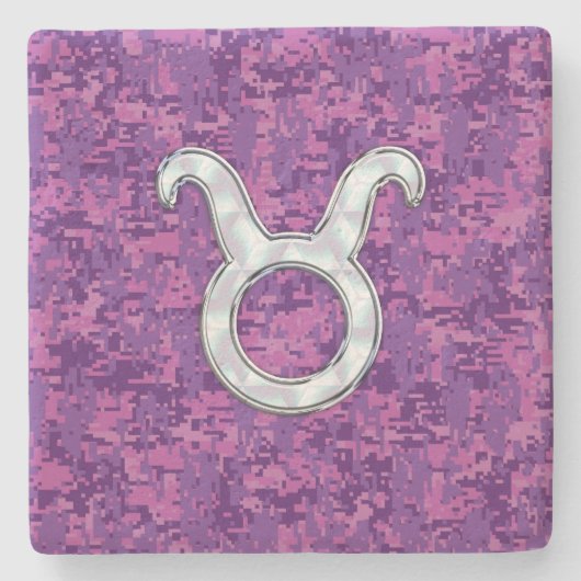Pearl like Taurus Zodiac Sign Fuchsia Digital Camo Stenen Onderzetter (Voorkant)