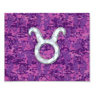 Pearl like Taurus Zodiac Sign on Pink Digital Camo Foto Afdruk