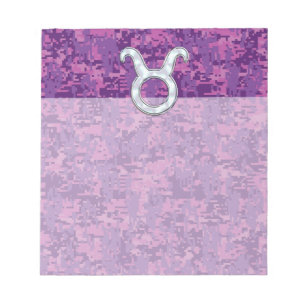 Pearl like Taurus Zodiac Sign on Pink Digital Camo Notitieblok