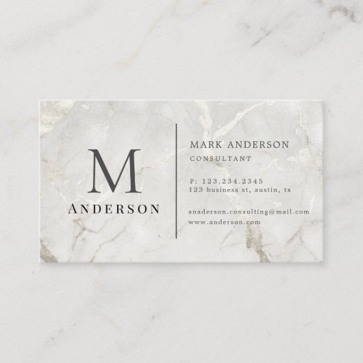 Pearl Marble Masculine Double Monogram Business Ca Visitekaartje (Voorkant)