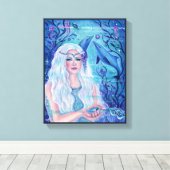 Pearl mermaid met dolfijnen van Renee L. Lavoie Canvas Afdruk (Insitu (Houten vloer))