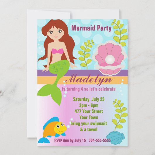 Pearl Mermaid Pool Party Kaart (Voorkant)