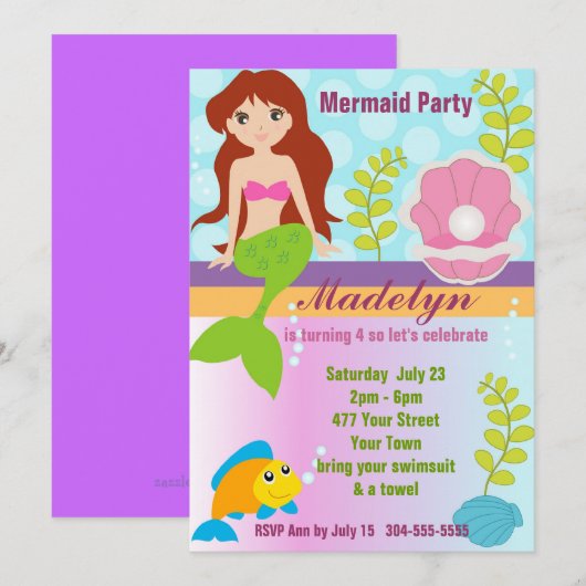 Pearl Mermaid Pool Party Kaart (Voorkant / Achterkant)