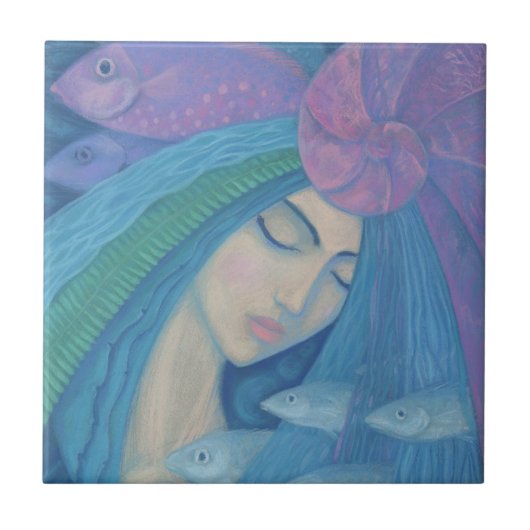 Pearl Mermaid Princess Fish Underwater Fantasy Art Tegeltje (Voorkant)