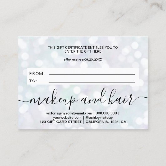 Pearl nacre glitter bokeh logo gift certificate visitekaartje (Achterkant)