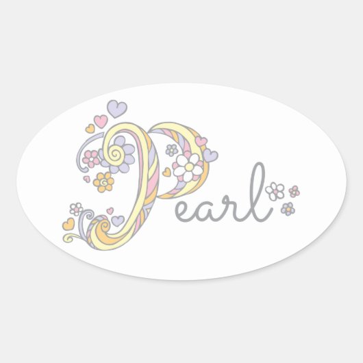 Pearl of jouw naam beginnend met P-label Ovale Sticker (Voorkant)