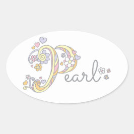 Pearl of jouw naam beginnend met P-label Ovale Sticker