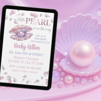 Pearl on the Way, Pink Watercolor Baby Shower Kaart