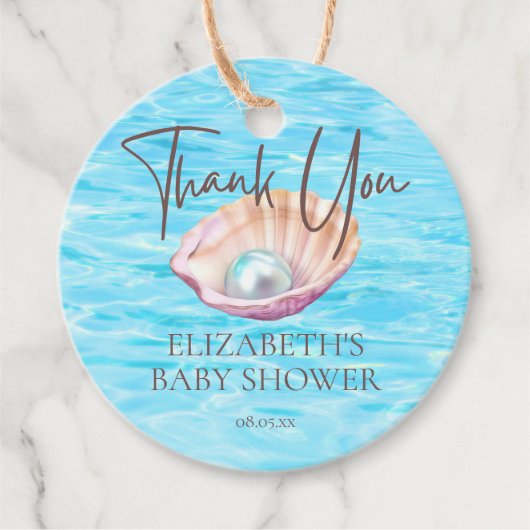 Pearl On The Way Seashell Girl Baby shower Bedankjes Labels (Voorkant)