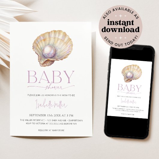 Pearl Oyster Zee Ocean Beach Girl Baby shower Kaart