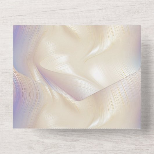 Pearl Paarse Aqua Elegante Glamoureuze Swirl All In One Uitnodiging (Achterkant)