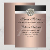 Pearl Pink & Black Sweet 16 verjaardagsuitnodiging Kaart (Voorkant / Achterkant)