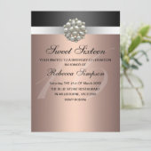 Pearl Pink & Black Sweet 16 verjaardagsuitnodiging Kaart (Staand voorkant)