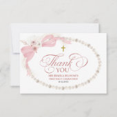 Pearl Pink Boho Eerste Heilige Communie Bedankkaart (Voorkant)