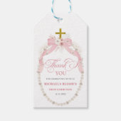 Pearl Pink Boho Eerste Heilige Communie Dank u Cadeaulabel (Voorkant)