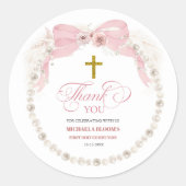 Pearl Pink Boho Eerste Heilige Communie Dank u Ronde Sticker (Voorkant)