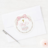 Pearl Pink Boho Eerste Heilige Communie Dank u Ronde Sticker (Envelop)