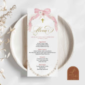 Pearl Pink Boho Eerste Heilige Communie Menu Kaart
