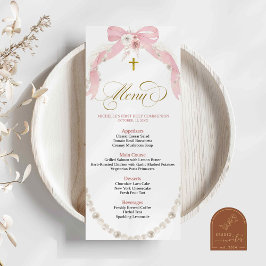 Pearl Pink Boho Eerste Heilige Communie Menu Kaart