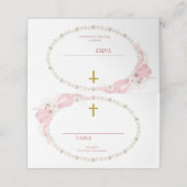 Pearl Pink Boho Eerste Heilige Communie Tafelnumme Plaatskaartje (Buitenkant ongevouwen)