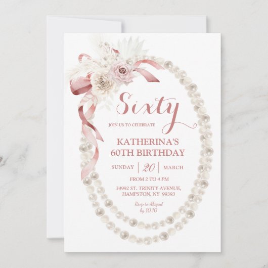 Pearl Pink Boho verjaardagsfeestje uitnodiging (Voorkant)