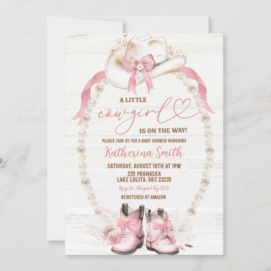 Pearl Pink Bow Coquette Cowgirl Baby shower Kaart (Voorkant)