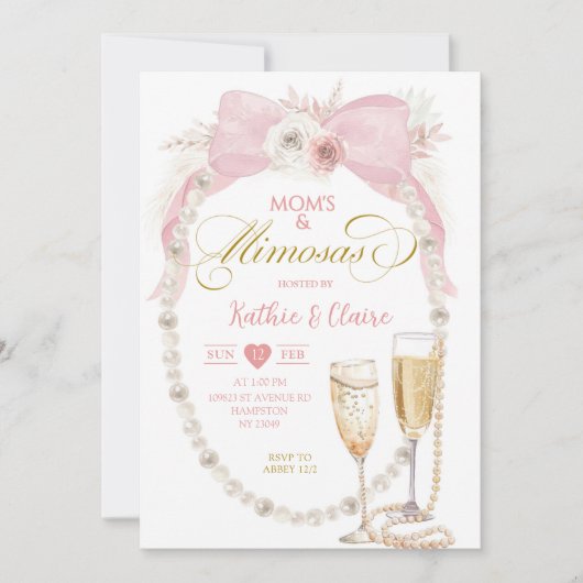 Pearl Pink Bow Coquette Mom's en Mimosa Kaart (Voorkant)